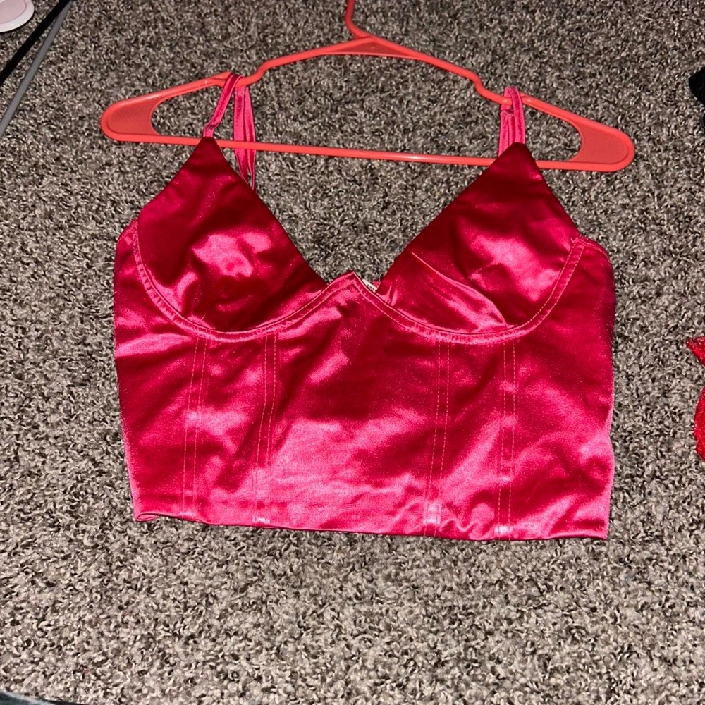 Satin Red Crop Cami Top